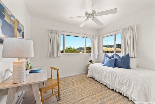 bedroom featuring ceiling fan