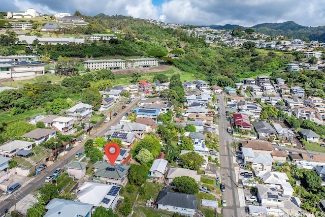 bird's eye view featuring a residential view and a mountain view