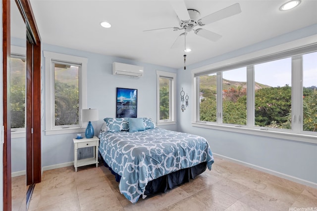 314 Lapa Pl, Kailua, HI 96734 - bedroom featuring a wall mounted AC, recessed lighting, and ceiling fan