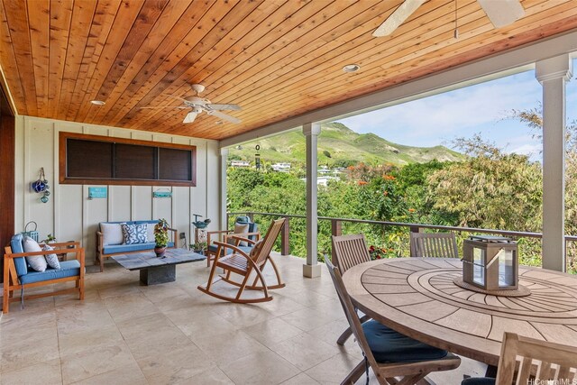 314 Lapa Pl, Kailua, HI 96734 - view of patio featuring a ceiling fan, outdoor lounge area, and a mountain view