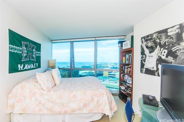 bedroom featuring a wall of windows