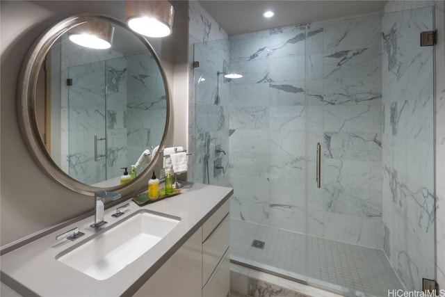 888 Kapiolani Blvd Unit Ph4501, Honolulu, HI 96813 - full bath with recessed lighting, a marble finish shower, and vanity