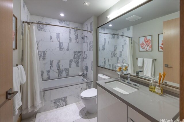 888 Kapiolani Blvd Unit Ph4501, Honolulu, HI 96813 - bathroom featuring a combined bath / shower with marble appearance, vanity, and recessed lighting