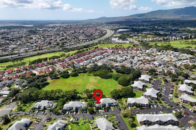 birds eye view of property featuring a mountain view