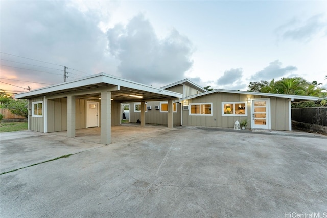 view of front of house featuring a carport