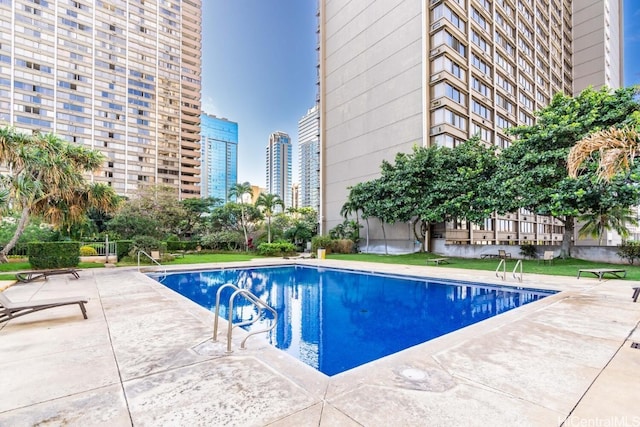 view of pool featuring a patio