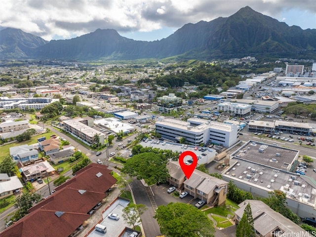 drone / aerial view with a mountain view