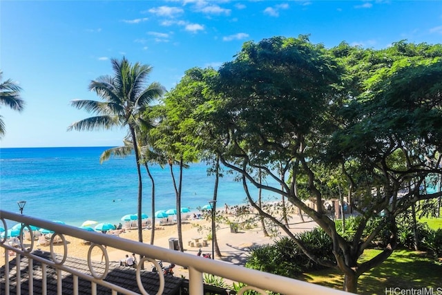 property view of water featuring a view of the beach