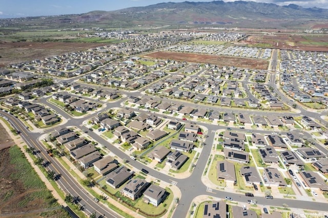 drone / aerial view featuring a mountain view