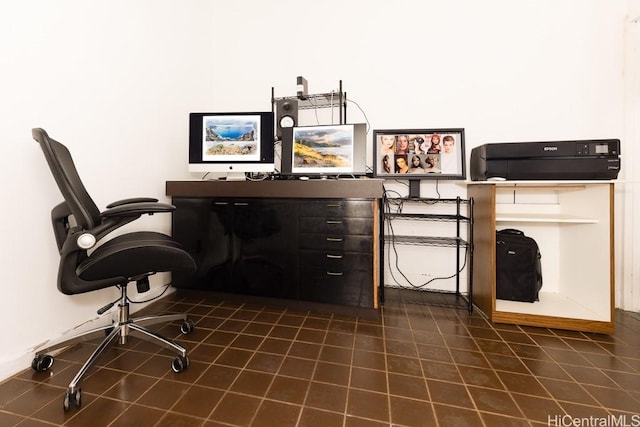 office space featuring dark tile patterned floors