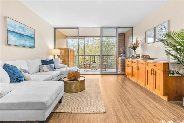 living room with light wood-style floors and expansive windows