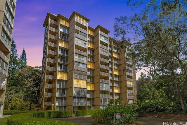 view of property at dusk