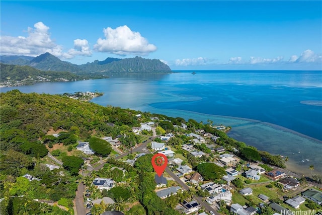 aerial view with a residential view and a water and mountain view