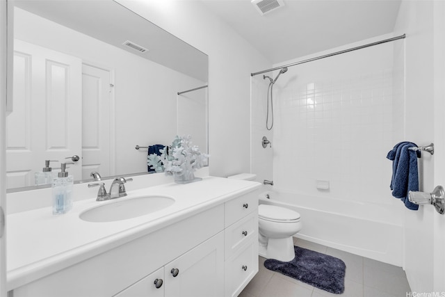 bathroom featuring visible vents, tile patterned floors, vanity, and toilet