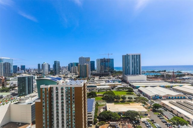 property's view of city featuring a water view