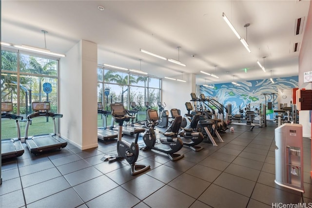 workout area featuring a wall of windows