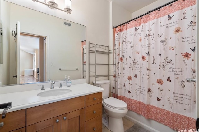 full bathroom with visible vents, vanity, and toilet