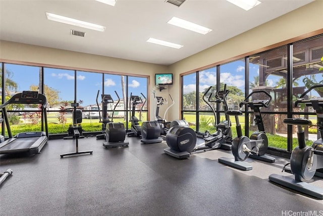 workout area with visible vents