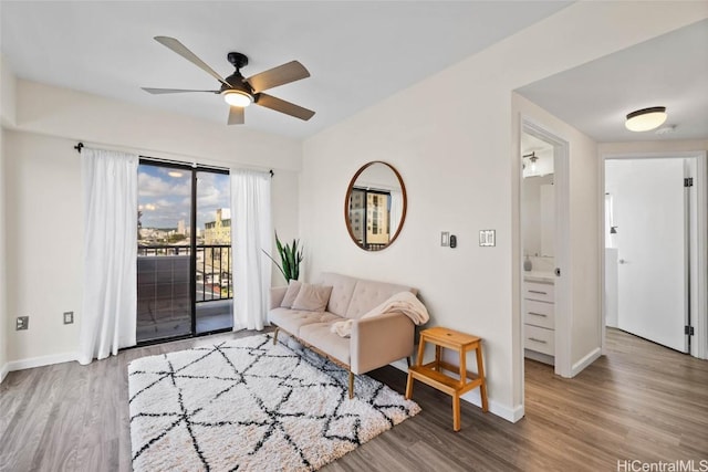 interior space featuring ceiling fan and wood-type flooring