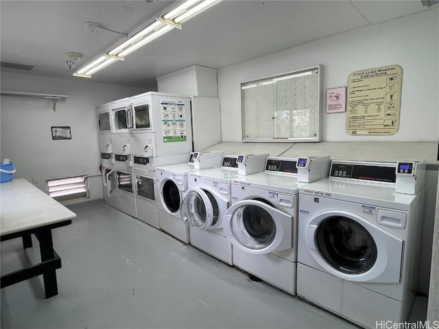 common laundry area featuring separate washer and dryer, stacked washer / dryer, and visible vents