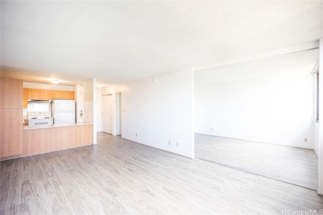 spare room with light hardwood / wood-style floors and a textured ceiling