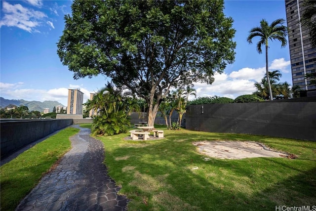 view of yard with a mountain view