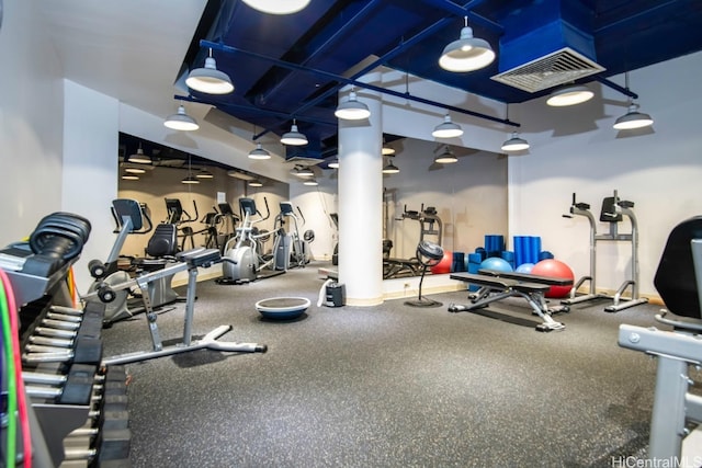 workout area featuring visible vents