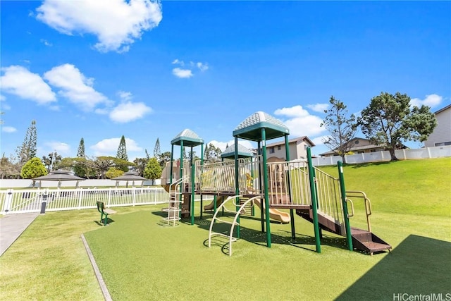 view of playground featuring a yard