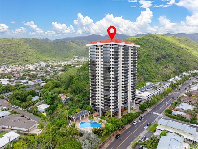 aerial view featuring a mountain view