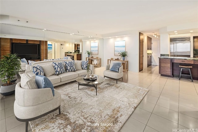 living area with light tile patterned flooring