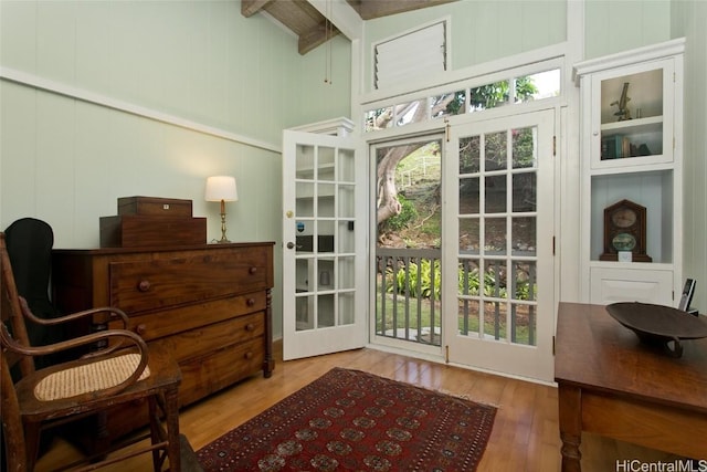 doorway with a wealth of natural light and wood finished floors