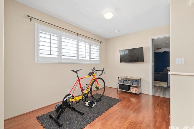 exercise area with wood finished floors