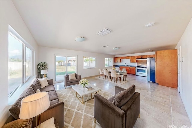 living room with sink