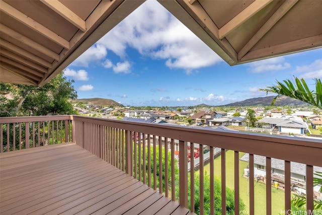 wooden terrace with a mountain view