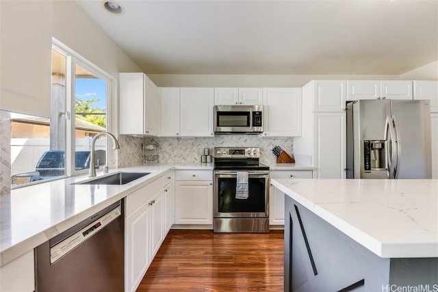 kitchen with white cabinetry, sink, decorative backsplash, and appliances with stainless steel finishes