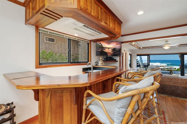 59-377 Ke Nui Rd, Haleiwa, HI 96712 - indoor bar featuring wood finished floors, recessed lighting, and a ceiling fan