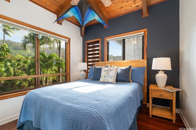 59-377 Ke Nui Rd, Haleiwa, HI 96712 - bedroom featuring multiple windows, wood finished floors, wood ceiling, baseboards, and beam ceiling