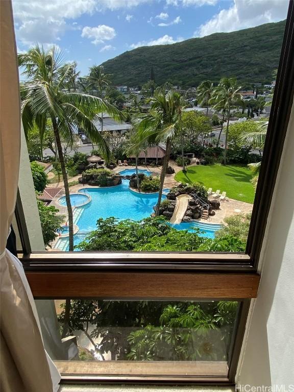 pool with a mountain view