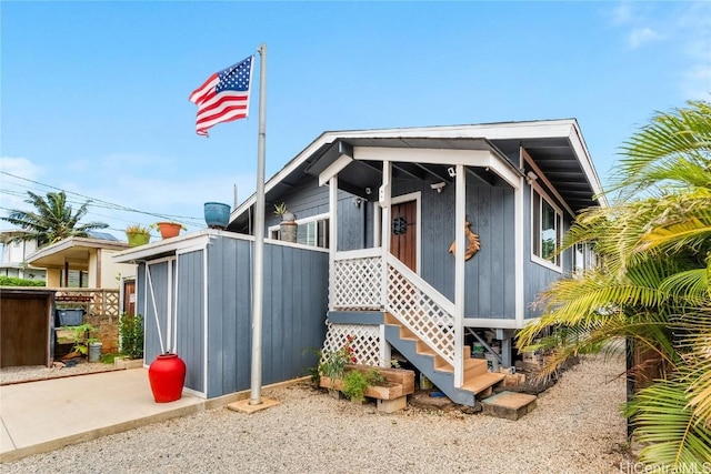 exterior space with an outbuilding