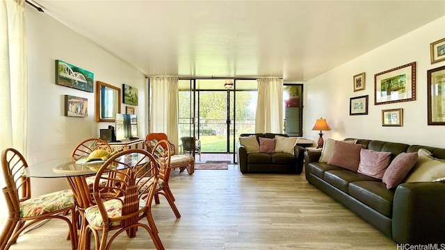 living room featuring light hardwood / wood-style flooring and floor to ceiling windows