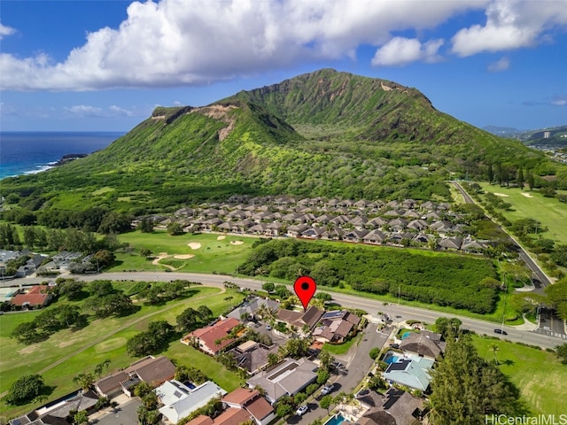 aerial view with a residential view and a water and mountain view