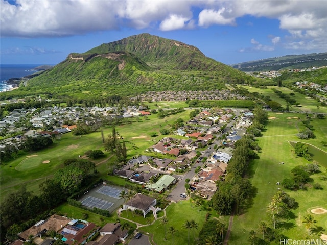 bird's eye view featuring a residential view and a mountain view