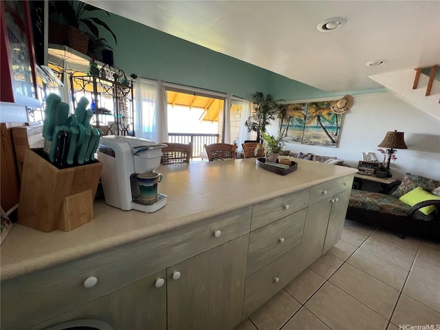 kitchen featuring light countertops and light tile patterned flooring