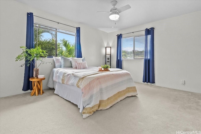 bedroom featuring carpet flooring and ceiling fan
