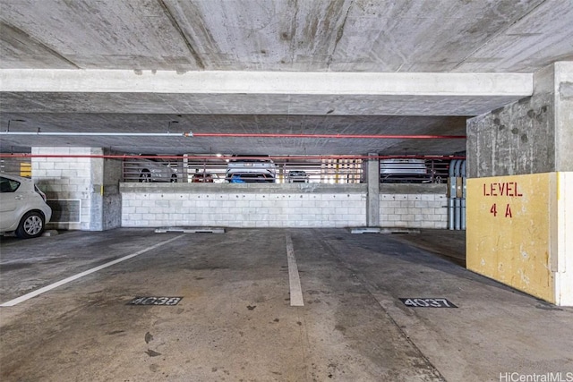 parking garage with concrete block wall