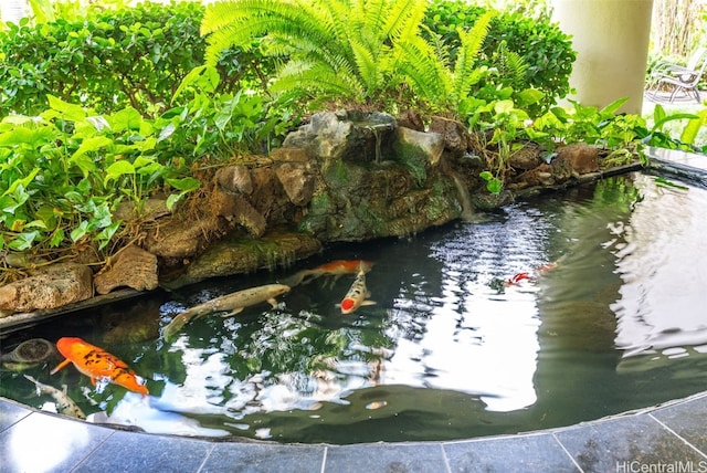 property view of water with a garden pond