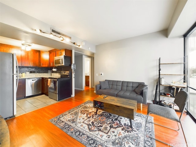 living room featuring light wood-type flooring