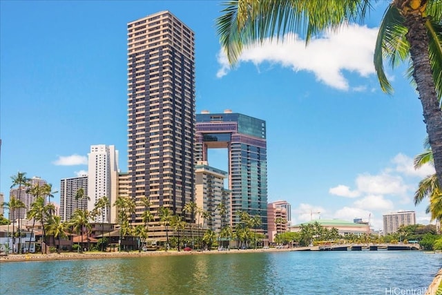 property view of water with a city view