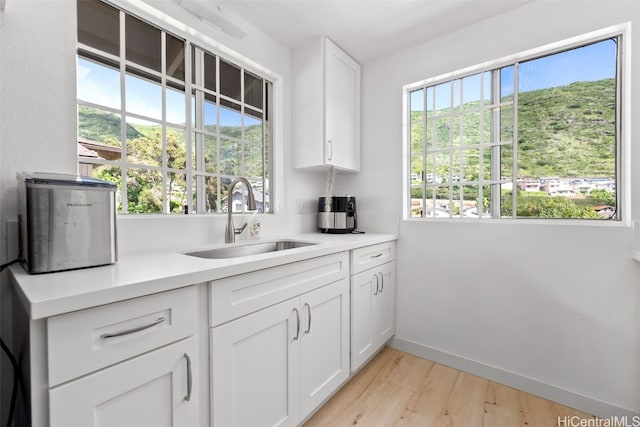 kitchen with plenty of natural light, baseboards, light countertops, and a sink