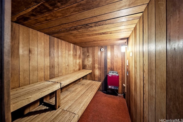 view of sauna with carpet